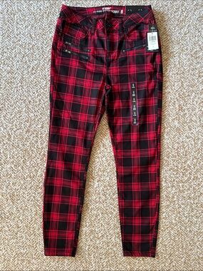HT Denim Pants Size 9 Hi-Rise Super Skinny Plaid Punk Goth Emo Grunge Edgy NWT
